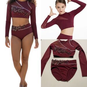 Weissman custom solo dance costume 2 piece burgundy red MT11386 IC- child 7/8